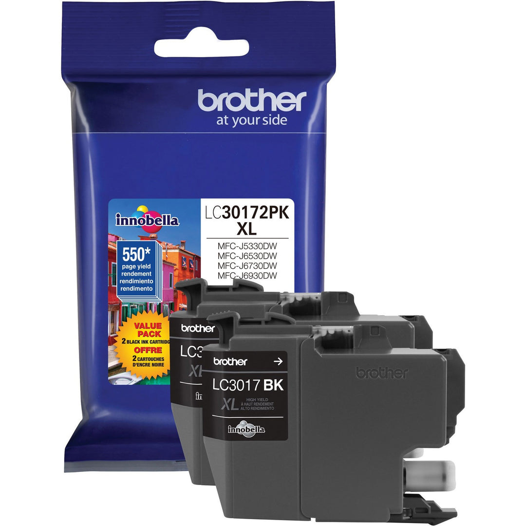 Image of Brother Innobella LC30172PK Genuine High Yield Black Ink Cartridge (2 Pack), 550 Pages Black (Per Cartridge), 2 / Pack