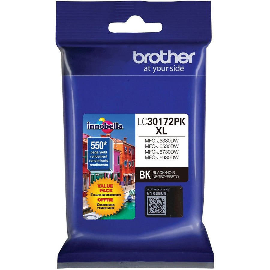Image of Brother Innobella LC30172PK Genuine High Yield Black Ink Cartridge (2 Pack), 550 Pages Black (Per Cartridge), 2 / Pack