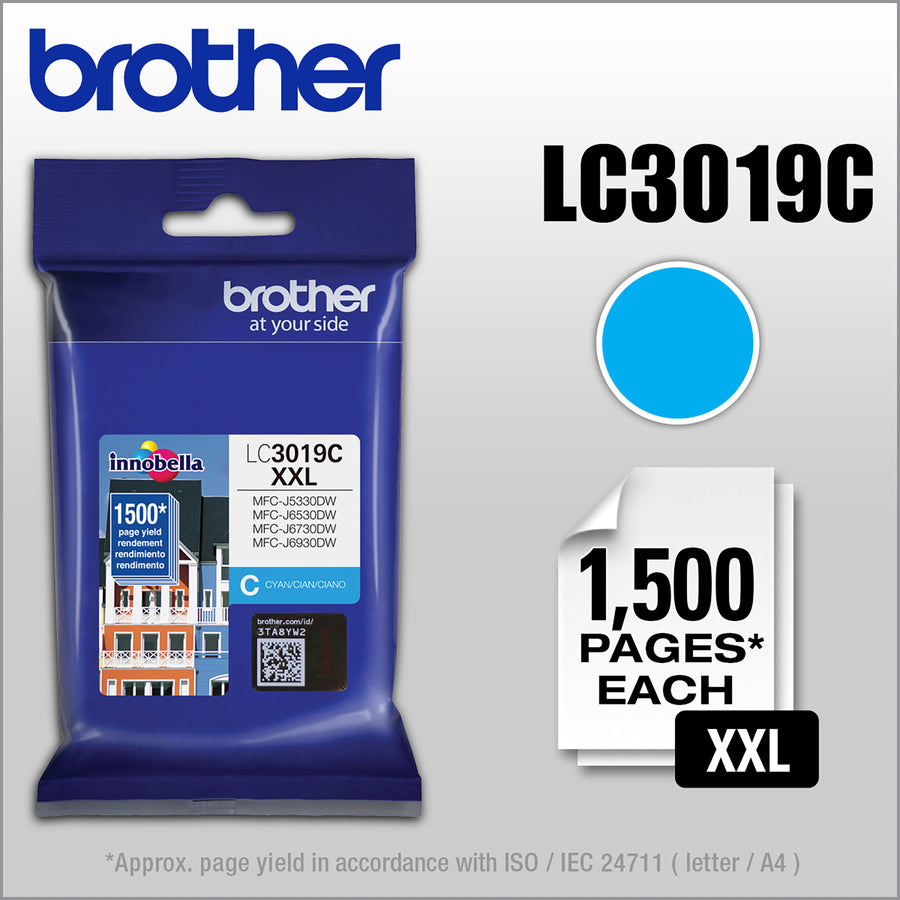 Image of Brother Innobella LC3019C LC3019 Super High Yield Ink Cartridge, 1500 Pages, 1 Each