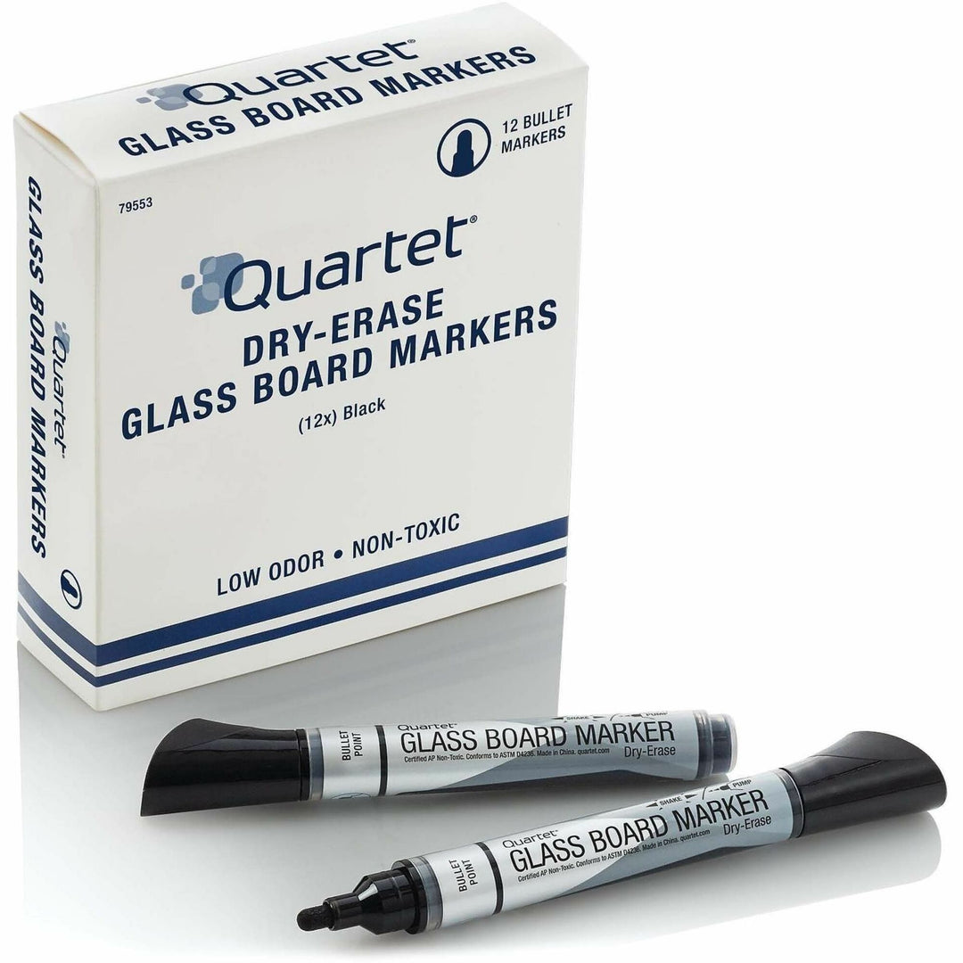 Image of Quartet 79553 Premium Dry-Erase Markers for Glass Boards, Erasable, Black Ink, 12 / Box