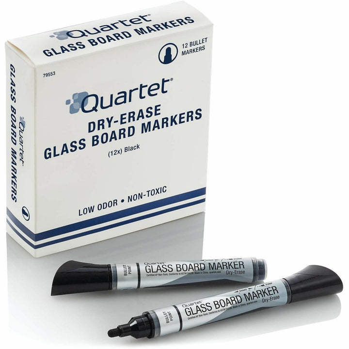 Image of Quartet 79553 Premium Dry-Erase Markers for Glass Boards, Erasable, Black Ink, 12 / Box