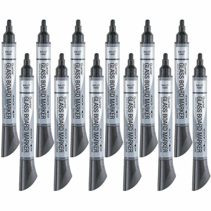 Image of Quartet 79553 Premium Dry-Erase Markers for Glass Boards, Erasable, Black Ink, 12 / Box