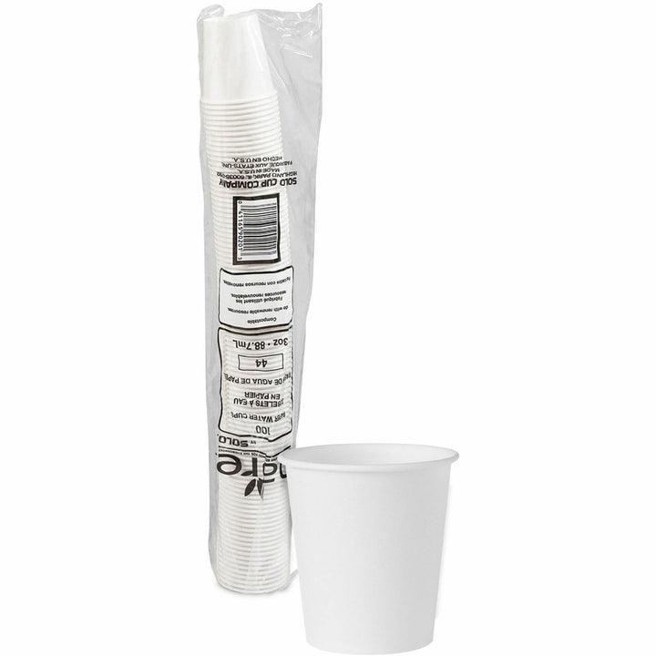 Image of Solo Bare 442050 3 oz Treated Paper Water Cups, 3 fl oz, White, Paper, Water, 100 / Pack
