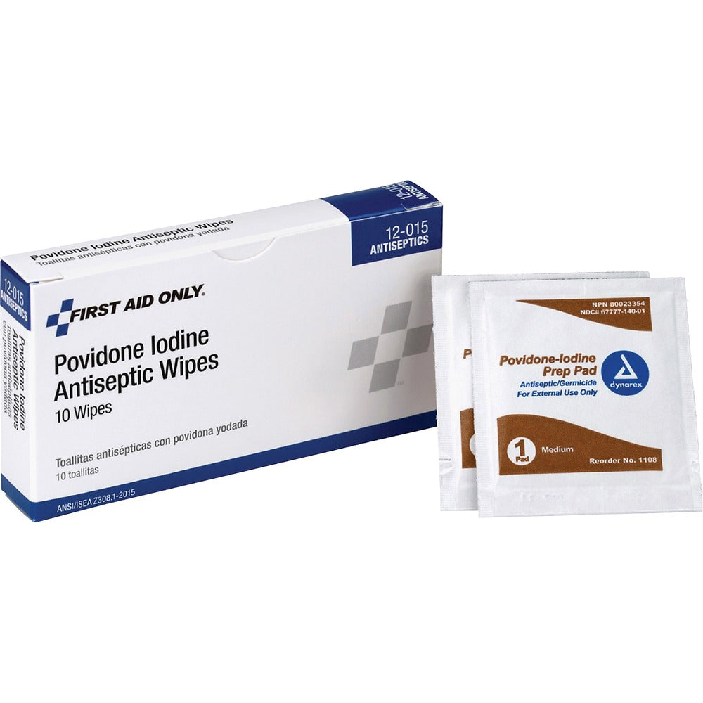 Image of First Aid Only PVP Iodine Wipes, 10/BX, White