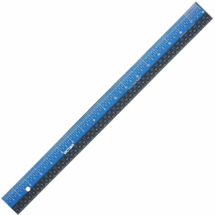 Image of Victor® Easy Read Stainless Steel Ruler, Standard/metric, 18".25 Long, Blue