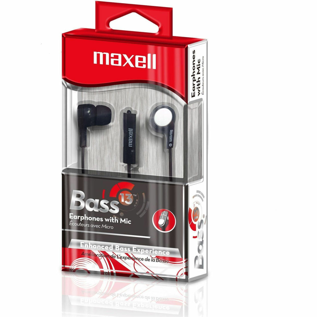 Image of Maxell® B-13 Bass Earbuds with Microphone, 52" Cord, Black