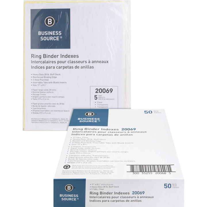 Image of Business Source Binder Indexes, 1/2" Tabs, 11"x8-1/2",8 Tab, 50ST/BX, CL