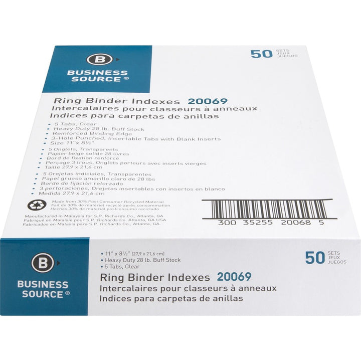 Image of Business Source Binder Indexes, 1/2" Tabs, 11"x8-1/2",8 Tab, 50ST/BX, CL