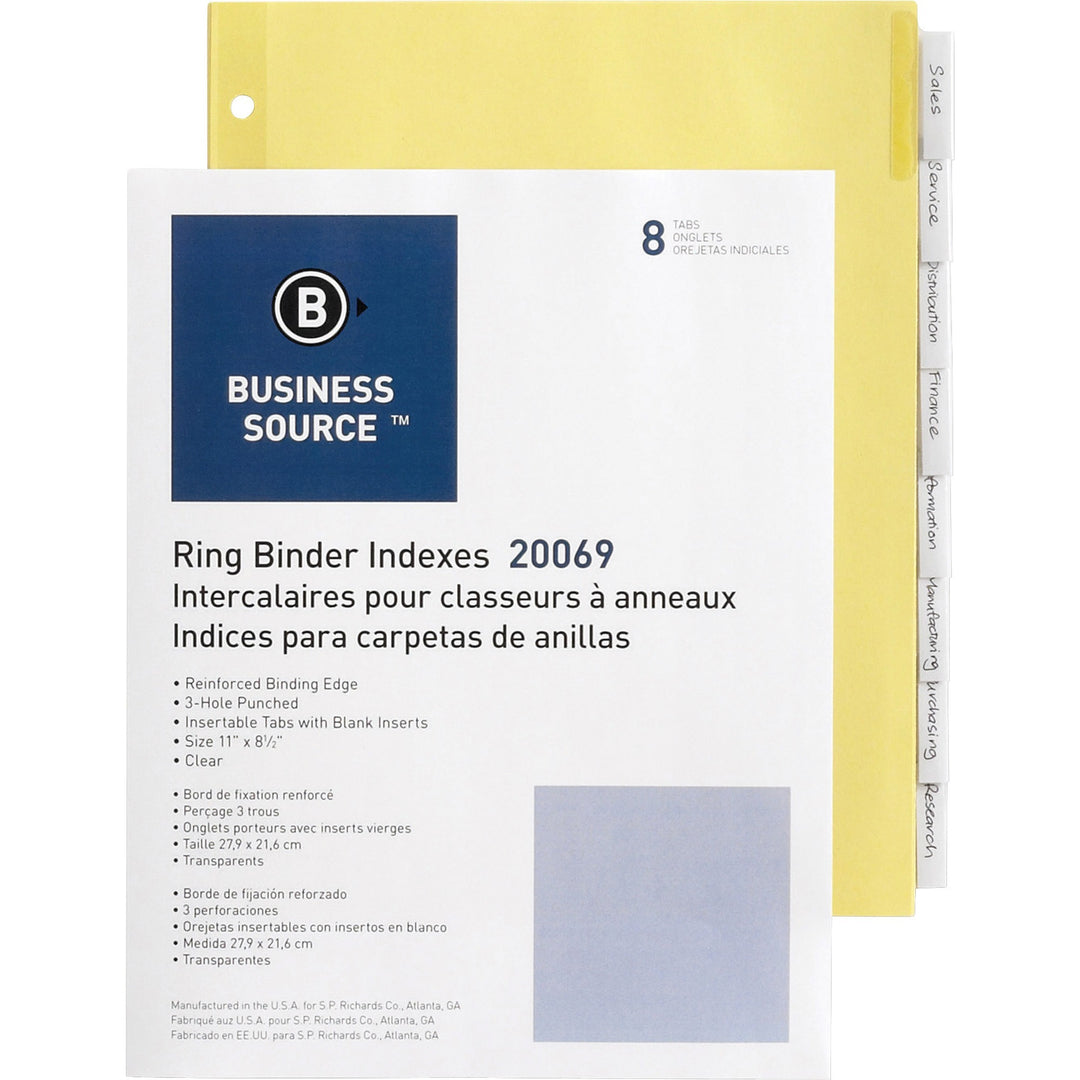 Image of Business Source Binder Indexes, 1/2" Tabs, 11"x8-1/2",8 Tab, 50ST/BX, CL