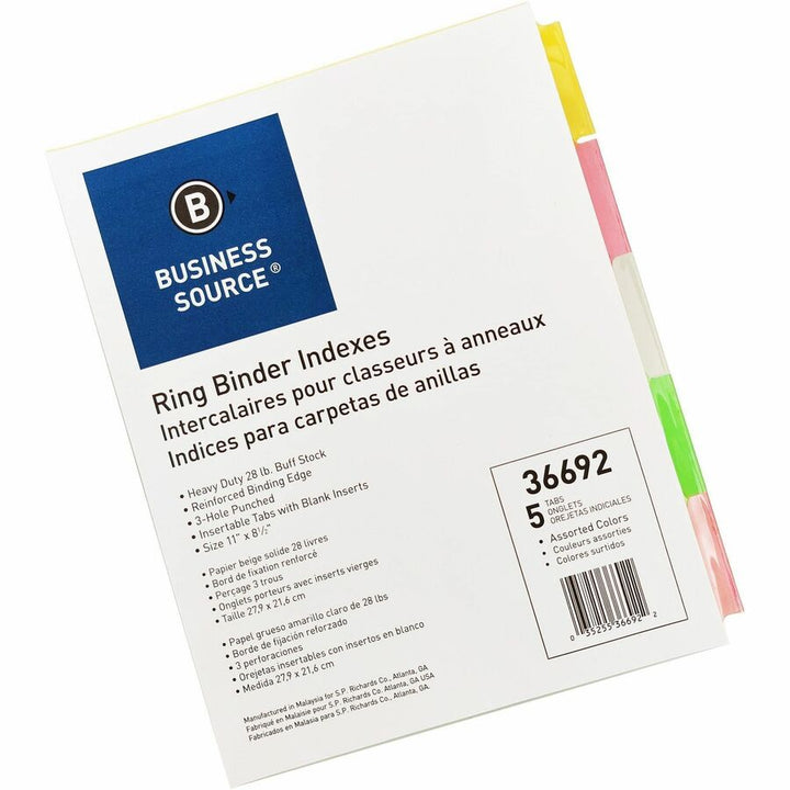 Image of Business Source Ring Binder Indexes,2"Tabs, 11'x8-1/2",5Tabs,5ST/BX,MI