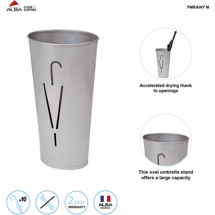 Image of Alba Umbrella Stands,Metal,10-Capacity,9.25"Dia x 23.6"H,GY