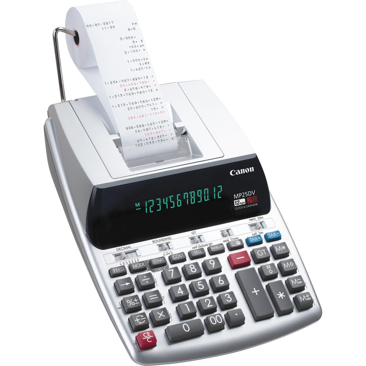 Image of Canon MP25DV3 MP25DV-3 Printing Calculator, Dual Color Print, Clock, Calendar, Durable, Sign Change, Built-in Memory, 12 Digits, Silver, 1 Each