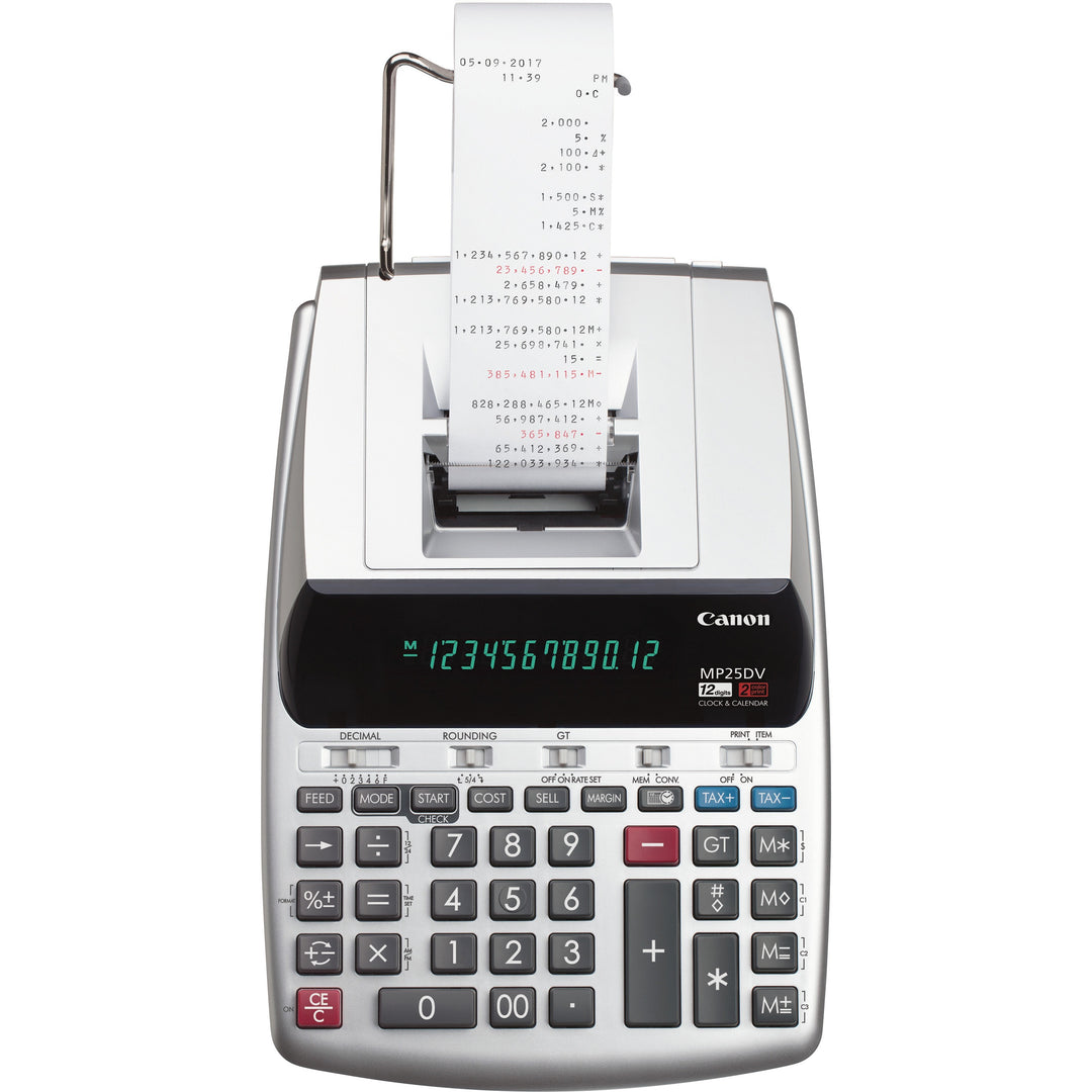 Image of Canon MP25DV3 MP25DV-3 Printing Calculator, Dual Color Print, Clock, Calendar, Durable, Sign Change, Built-in Memory, 12 Digits, Silver, 1 Each