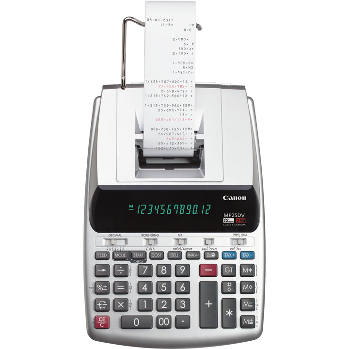Image of Canon MP25DV3 MP25DV-3 Printing Calculator, Dual Color Print, Clock, Calendar, Durable, Sign Change, Built-in Memory, 12 Digits, Silver, 1 Each