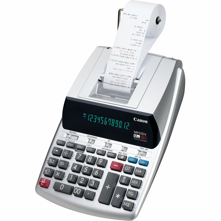 Image of Canon MP25DV3 MP25DV-3 Printing Calculator, Dual Color Print, Clock, Calendar, Durable, Sign Change, Built-in Memory, 12 Digits, Silver, 1 Each