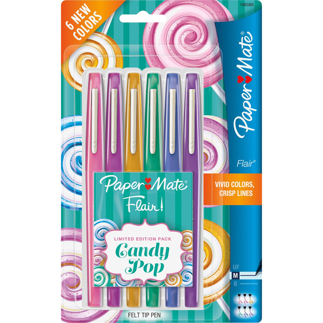 Image of Paper Mate® Felt Tip Pen, Med Pt, 6/PK, Candy Pop, Ast