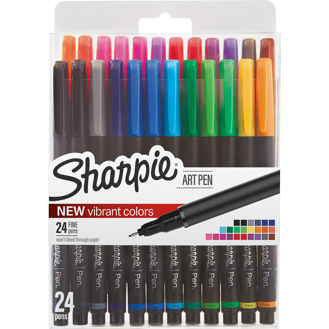 Image of Sharpie® Art Pen Porous Point Pen, Stick, Fine 0.4 Mm, Assorted Ink Colors, Black Barrel, 24/pack