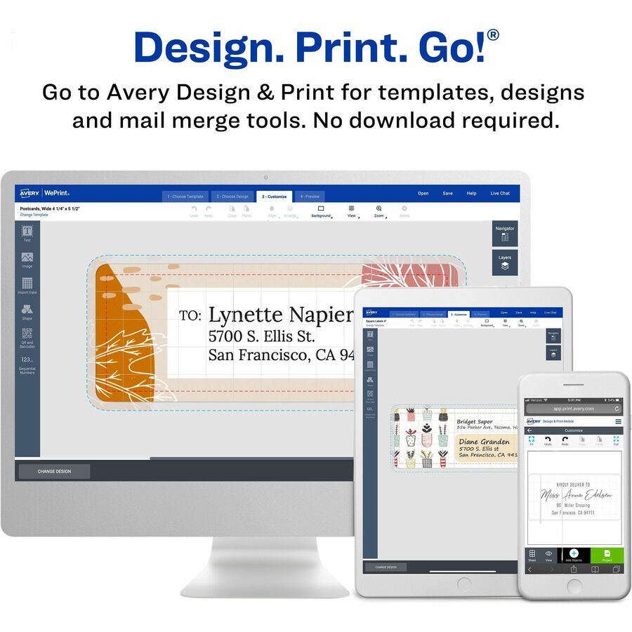Image of Avery® Mailing Labels, Weatherproof, 1-1/3"x4", 7000/BX, WE