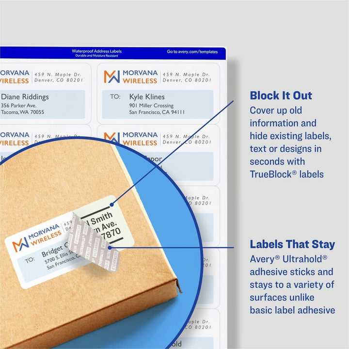Image of Avery® Mailing Labels, Weatherproof, 2"x4", 5000/BX, WE
