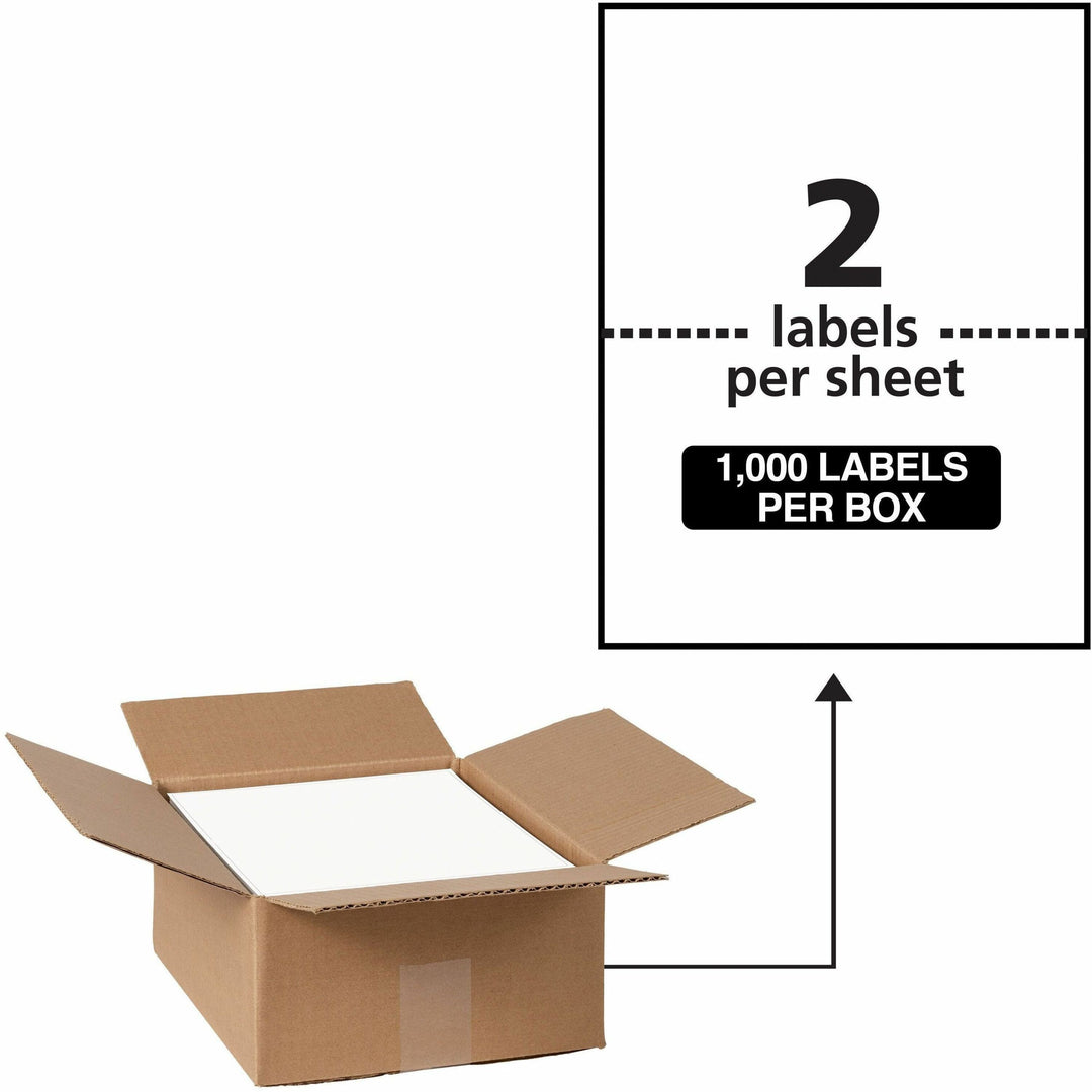 Image of Avery® Waterproof Shipping Labels With Trueblock Technology, Laser Printers, 5.5 X 8.5, White, 2/sheet, 500 Sheets/box
