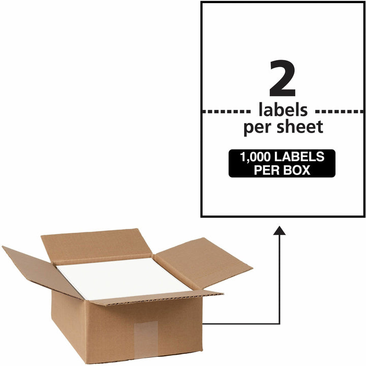 Image of Avery® Waterproof Shipping Labels With Trueblock Technology, Laser Printers, 5.5 X 8.5, White, 2/sheet, 500 Sheets/box