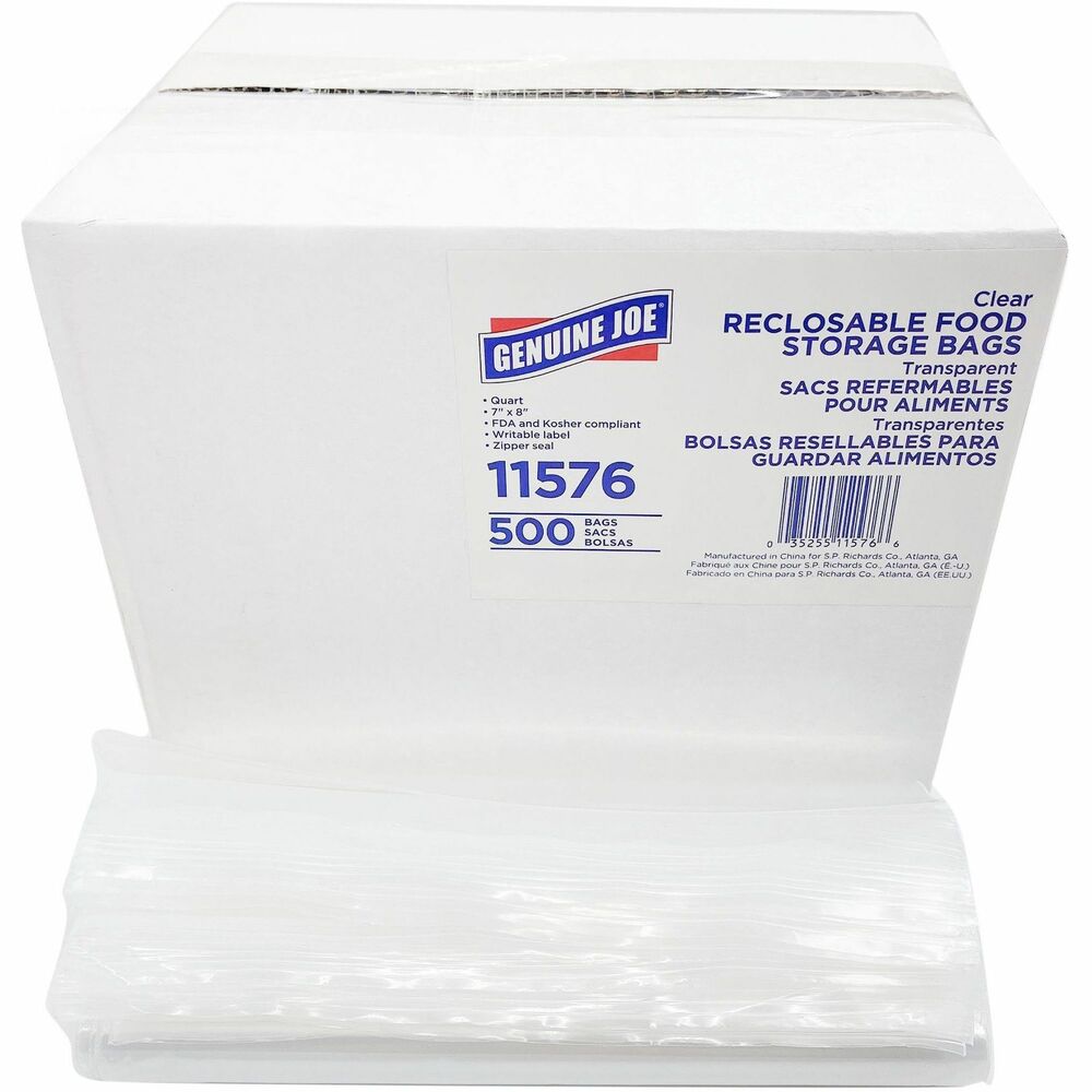 Image of Genuine Joe Food Storage Bags, Reclosable, 1 Quart, 1.75mil, 500/BX, CL