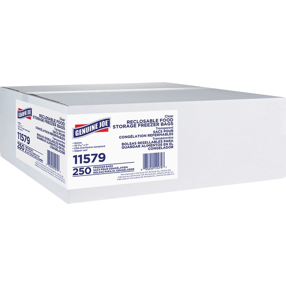 Image of Genuine Joe Freezer Storage Bags, Reclosable, 1 Gal, 2.7mil, 250/BX, CL