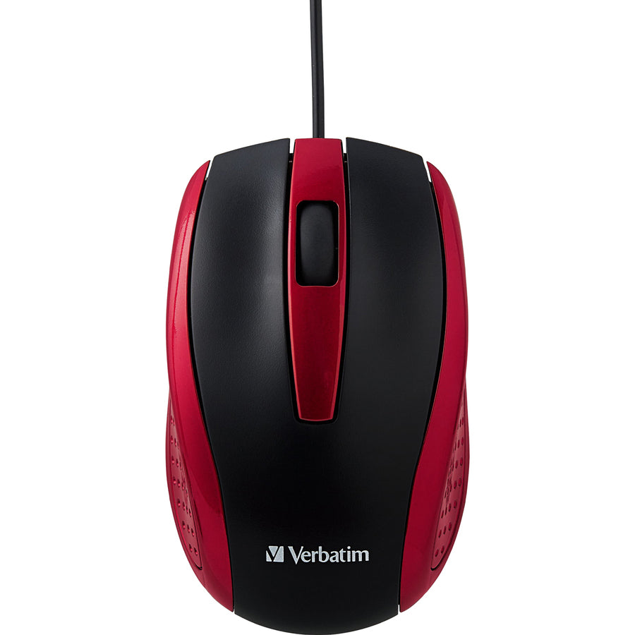 Image of Verbatim® Mouse, Optical, Corded, f/PCs & Macs, Red/Black