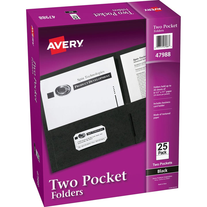 Image of Avery® 2-Pocket Folder, Letter-size, 20Sh/Pocket, 125/CT, Black