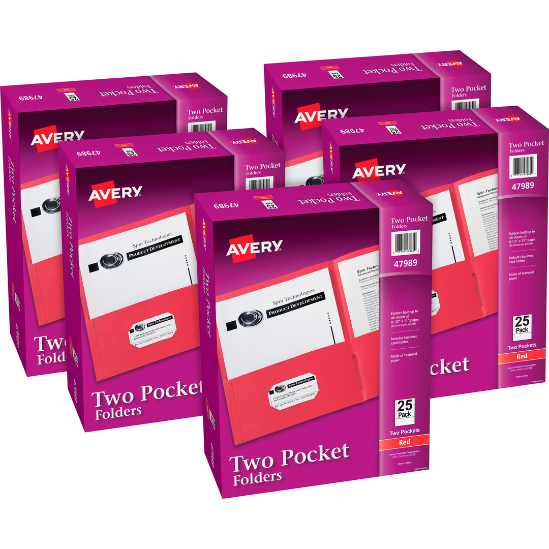 Image of Avery® 2-Pocket Folder, Letter-size, 20Sh/Pocket, 125/CT, Red