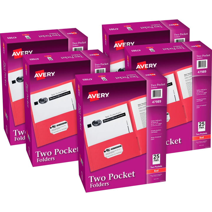 Image of Avery® 2-Pocket Folder, Letter-size, 20Sh/Pocket, 125/CT, Red