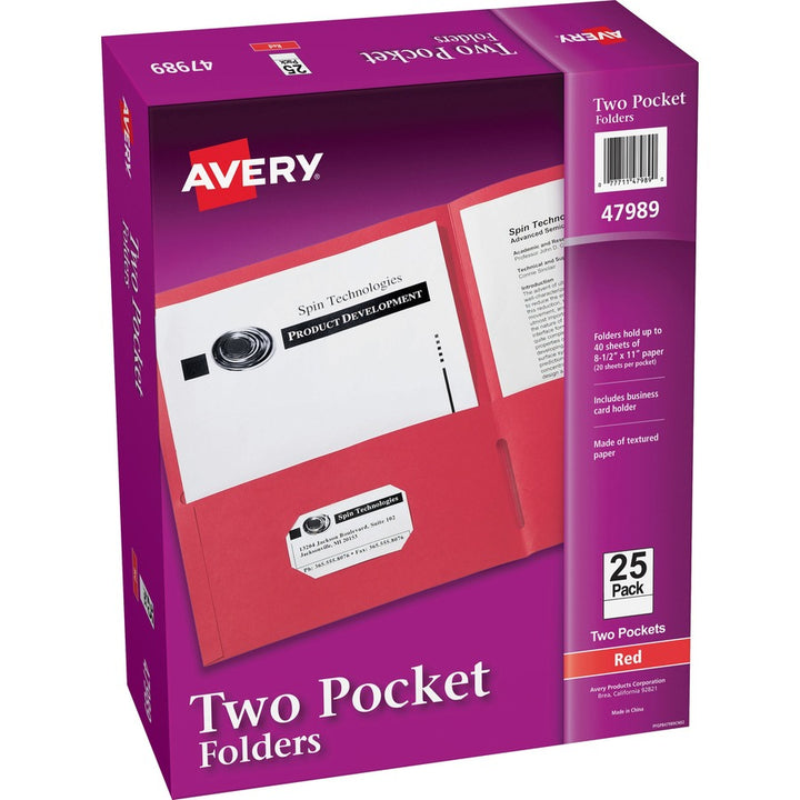 Image of Avery® 2-Pocket Folder, Letter-size, 20Sh/Pocket, 125/CT, Red