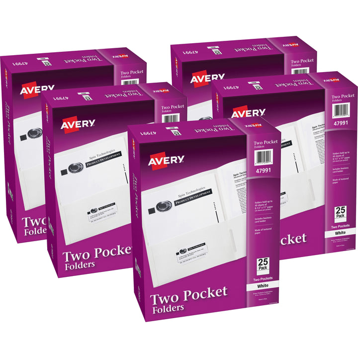 Image of Avery® 2-Pocket Folder, Letter-size, 20Sh/Pocket, 125/CT, White