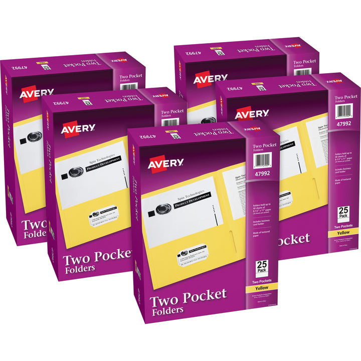 Image of Avery® 2-Pocket Folder, Letter-size, 20Sh/Pocket, 125/CT, Yellow