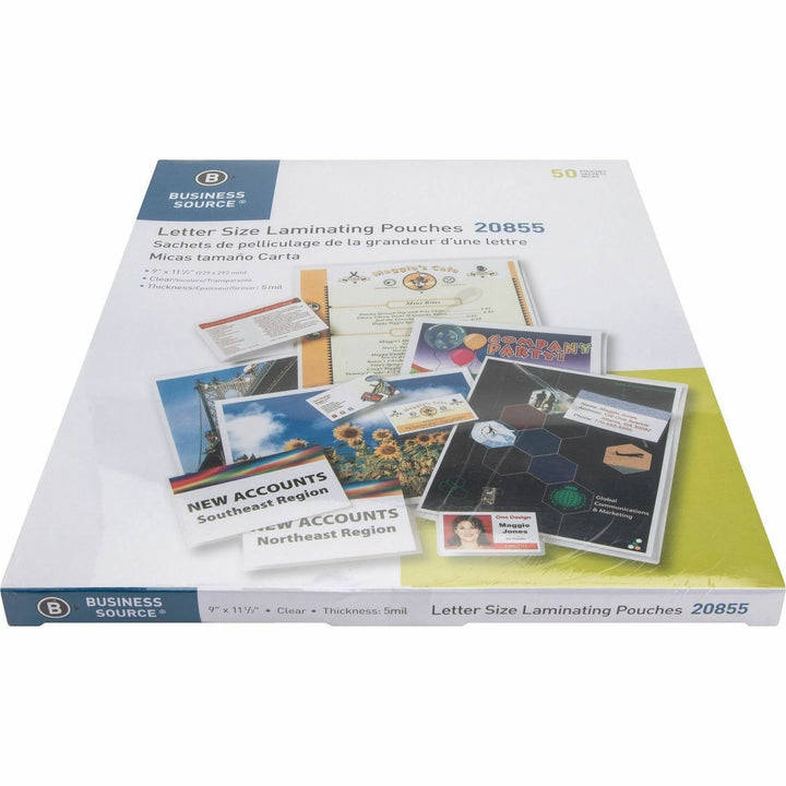 Image of Business Source Laminating Pouches,Letter,5Mil,9"x11-1/2",50/BX,2BX/BD,CL