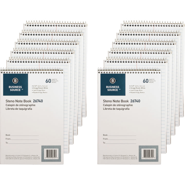 Image of Business Source Steno Notebook,Gregg Ruled,6"x9",60 Sheets, 12/PK, WE Paper