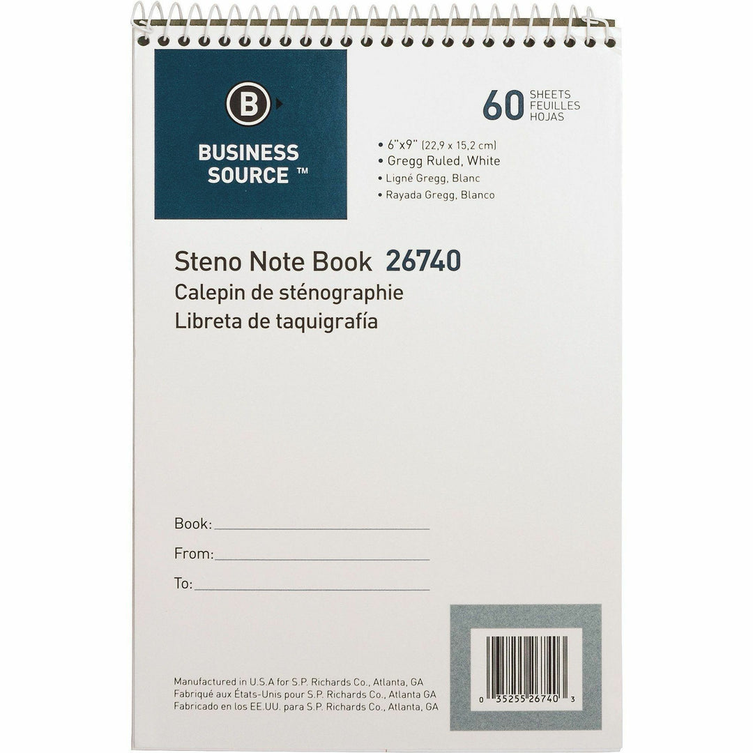Image of Business Source Steno Notebook,Gregg Ruled,6"x9",60 Sheets, 12/PK, WE Paper