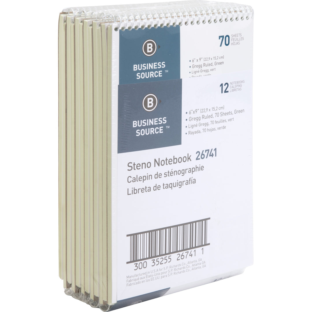 Image of Business Source Steno Notebook,Gregg Ruled,6"x9",70 Sheets, 12/PK, GN Paper