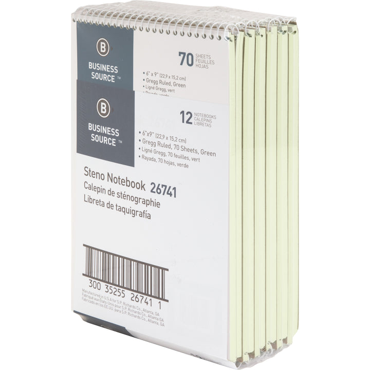 Image of Business Source Steno Notebook,Gregg Ruled,6"x9",70 Sheets, 12/PK, GN Paper