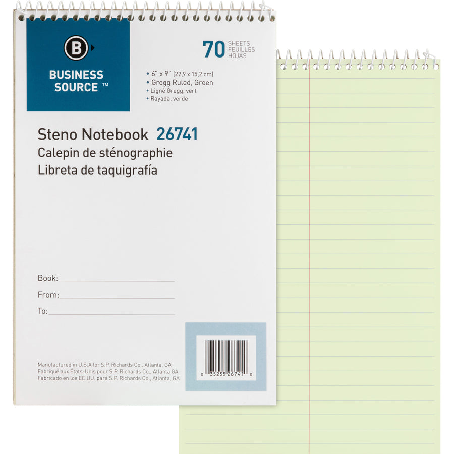 Image of Business Source Steno Notebook,Gregg Ruled,6"x9",70 Sheets, 12/PK, GN Paper