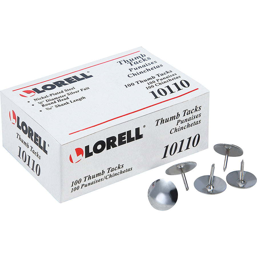 Image of Lorell Thumbtacks, 3/8"Dia Shank, 5/16"L, 1000/BX, Silver