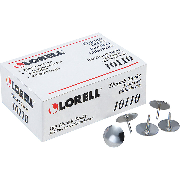Image of Lorell Thumbtacks, 3/8"Dia Shank, 5/16"L, 1000/BX, Silver