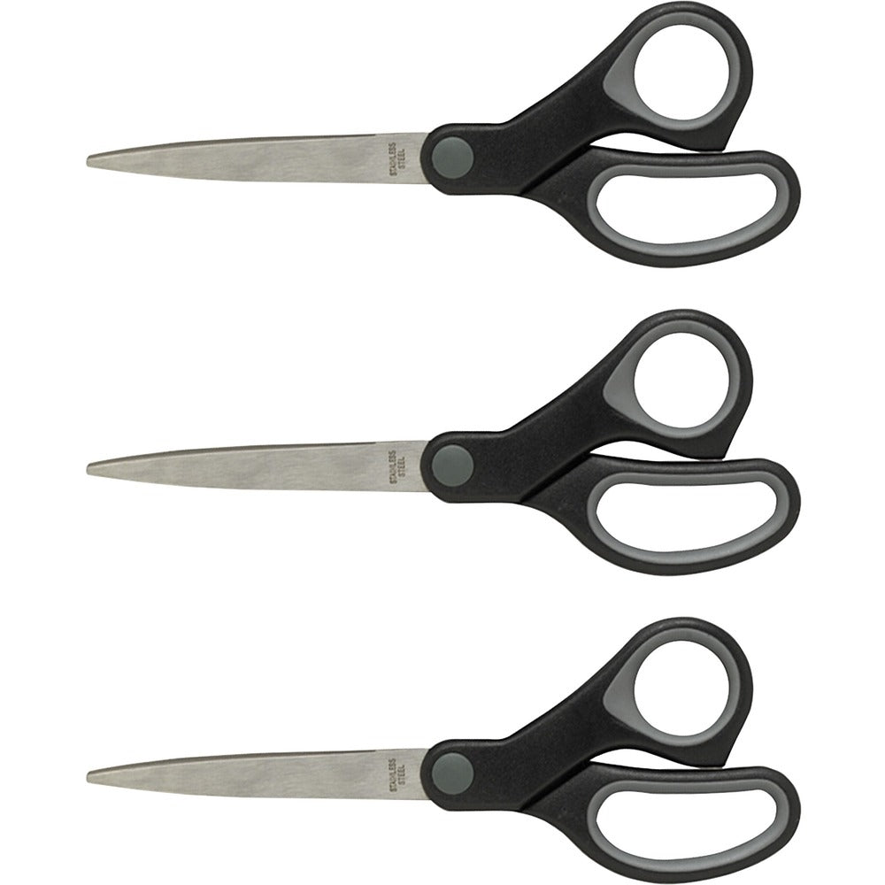 Image of Sparco Straight Scissors, Rubber Handles, 7" Straight, 3/BD, Black