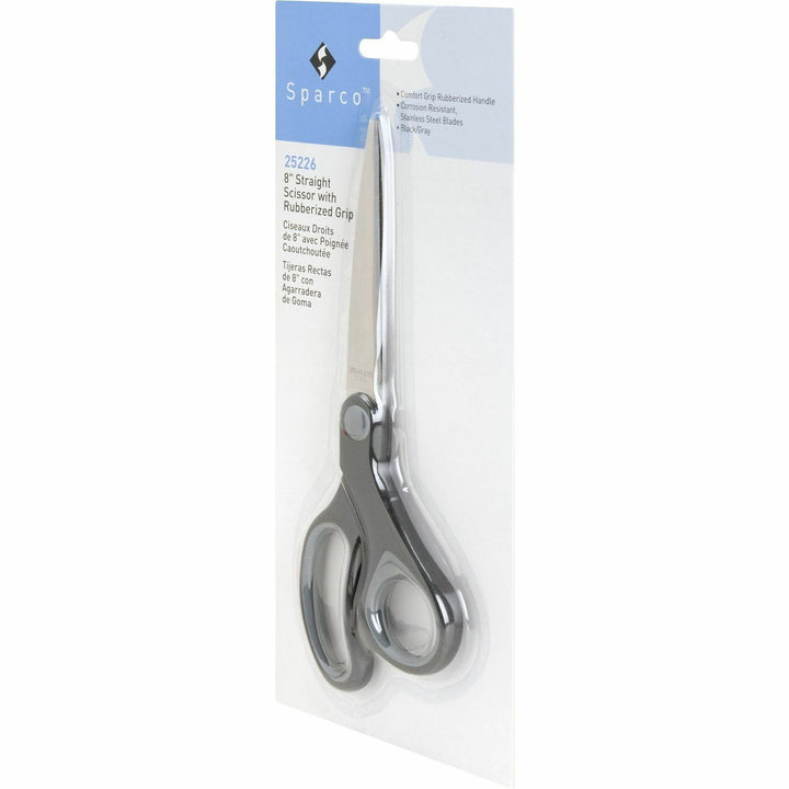 Image of Sparco Straight Scissors, Rubber Handles, 8" Straight, 3/BD, Black
