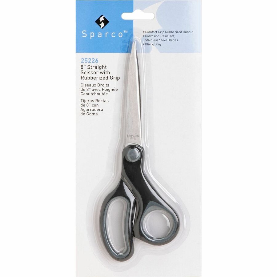 Image of Sparco Straight Scissors, Rubber Handles, 8" Straight, 3/BD, Black