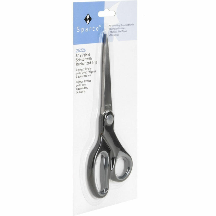 Image of Sparco Straight Scissors, Rubber Handles, 8" Straight, 3/BD, Black