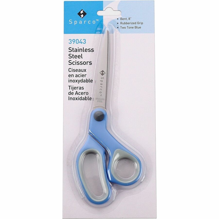 Image of Sparco Scissors, Bent, 8", Rubber Handle, 3/BD, Blue
