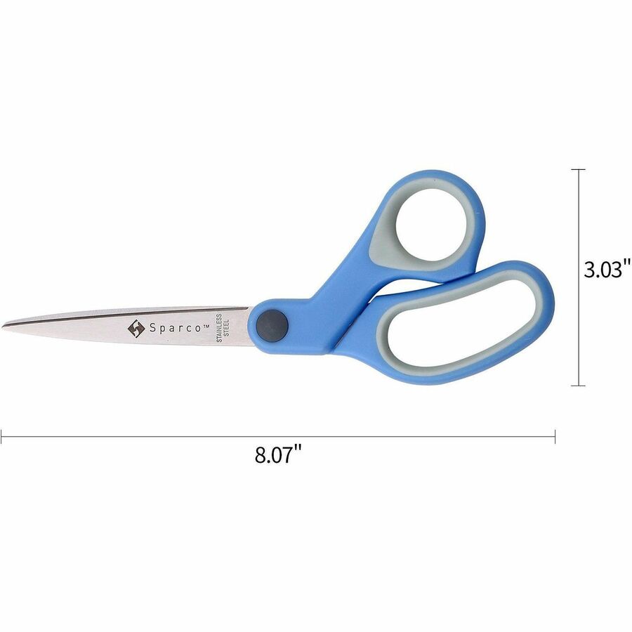 Image of Sparco Scissors, Bent, 8", Rubber Handle, 3/BD, Blue