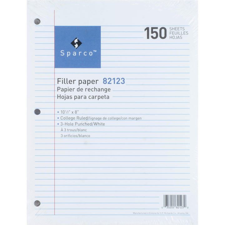 Image of Sparco Filler Paper,College-Ruled,16lb,10-1/2"x8",150/PK,12/BD,WE
