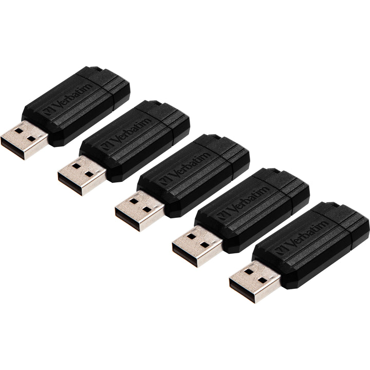 Image of Verbatim® USB 2.0 Drive, Push-Pull Slide, 8GB, 5/Bundle, Black